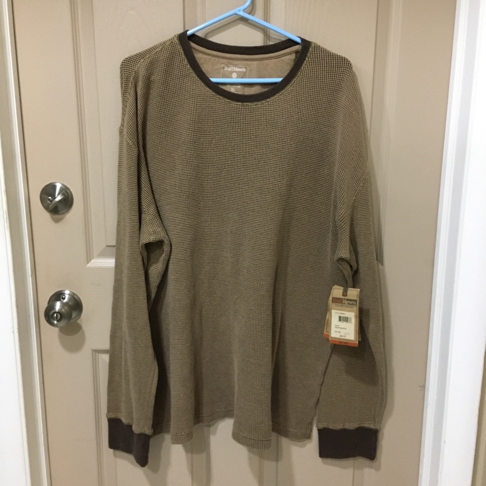 Ruff Hewn Tan Cotton 'Well-Worn' Graphic Tee Label Long Sleeve Heritage Gorpcore